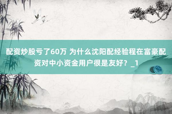 配资炒股亏了60万 为什么沈阳配经验程在富豪配资对中小资金用户很是友好？_1