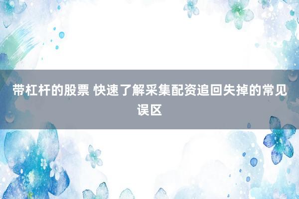 带杠杆的股票 快速了解采集配资追回失掉的常见误区