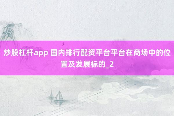 炒股杠杆app 国内排行配资平台平台在商场中的位置及发展标的_2