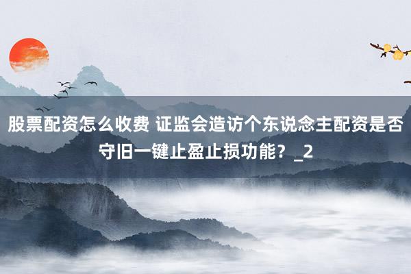 股票配资怎么收费 证监会造访个东说念主配资是否守旧一键止盈止损功能？_2