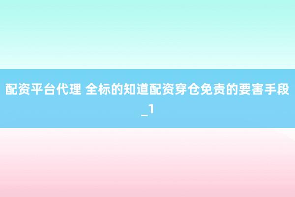配资平台代理 全标的知道配资穿仓免责的要害手段_1