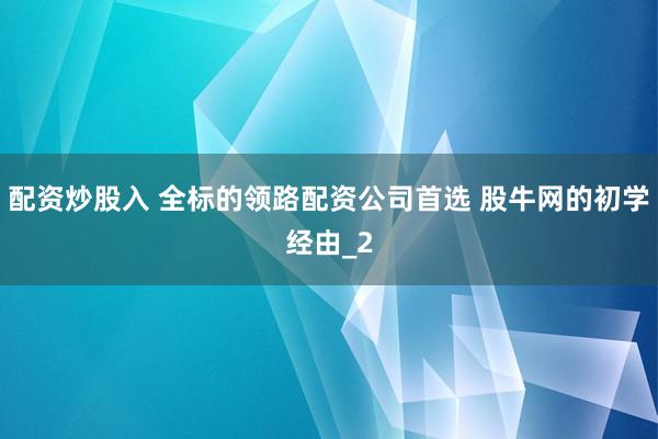 配资炒股入 全标的领路配资公司首选 股牛网的初学经由_2
