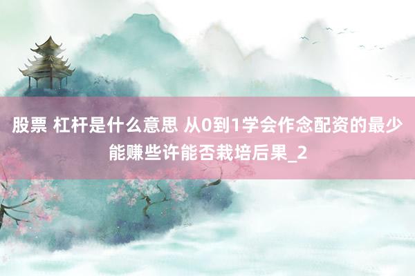 股票 杠杆是什么意思 从0到1学会作念配资的最少能赚些许能否栽培后果_2