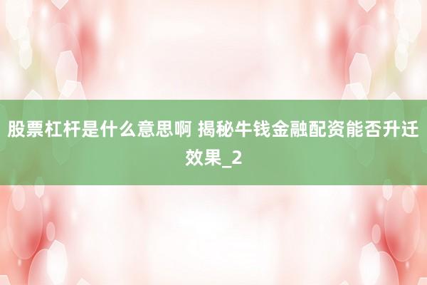 股票杠杆是什么意思啊 揭秘牛钱金融配资能否升迁效果_2