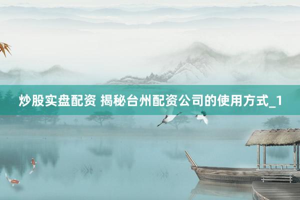 炒股实盘配资 揭秘台州配资公司的使用方式_1